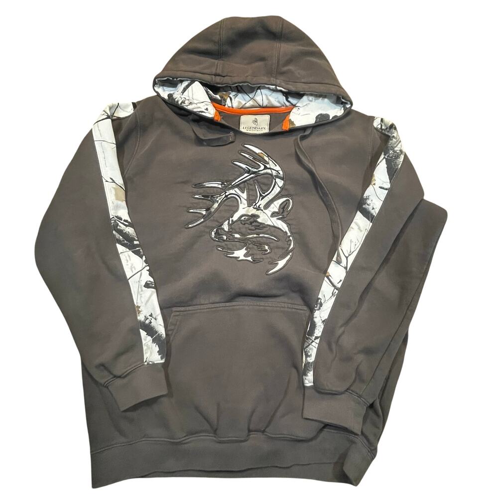 Legendary Whitetails Buck Deer Camo Hoodie Hunting Men L Gray Hoodie Sweatshirt